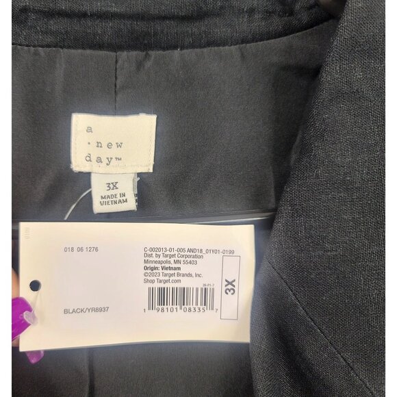 A New Day Womens Cropped Linen Blend Blazer One Button Closure Black Size 3X - Picture 3 of 7